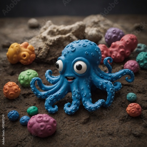 Discover the charming underwater adventures of an octopus in a colorful world of clay photo