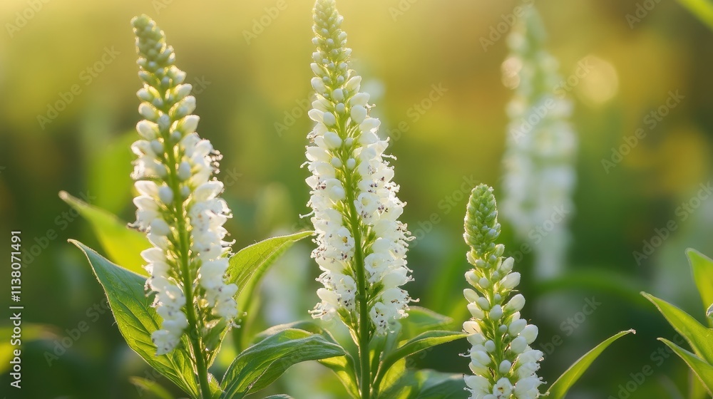 Aesthetic close-up of wild white flowering plants illuminated by soft sunlight in a tranquil natural setting with blurred background. Aesthetic close-up of wild white flowering plants illuminated by soft sunlight in a tranquil natural setting with blurred background.