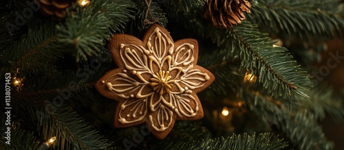 Wallpaper Mural Homemade gingerbread cookie ornament beautifully decorating a vibrant Christmas tree with pinecones and soft warm lights Torontodigital.ca