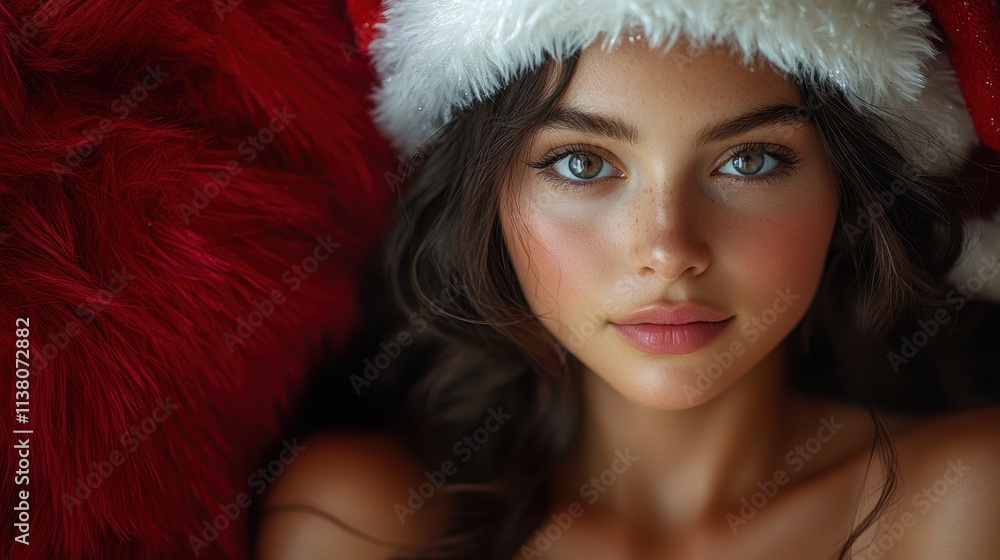 Christmas Elegance: Portrait of Woman in Santa Hat Christmas Elegance: Portrait of Woman in Santa Hat