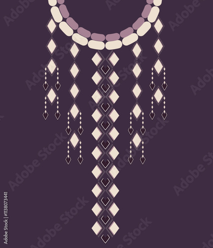 Geometric ethnic neckline pattern, traditional design, decoration, background, pixel art, textile, fabric, clothing, ornament, embroidery style