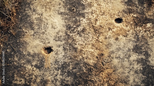 Textured landscape of an old highway road with visible holes and vibrant summer colors captured in high dynamic range imagery photo