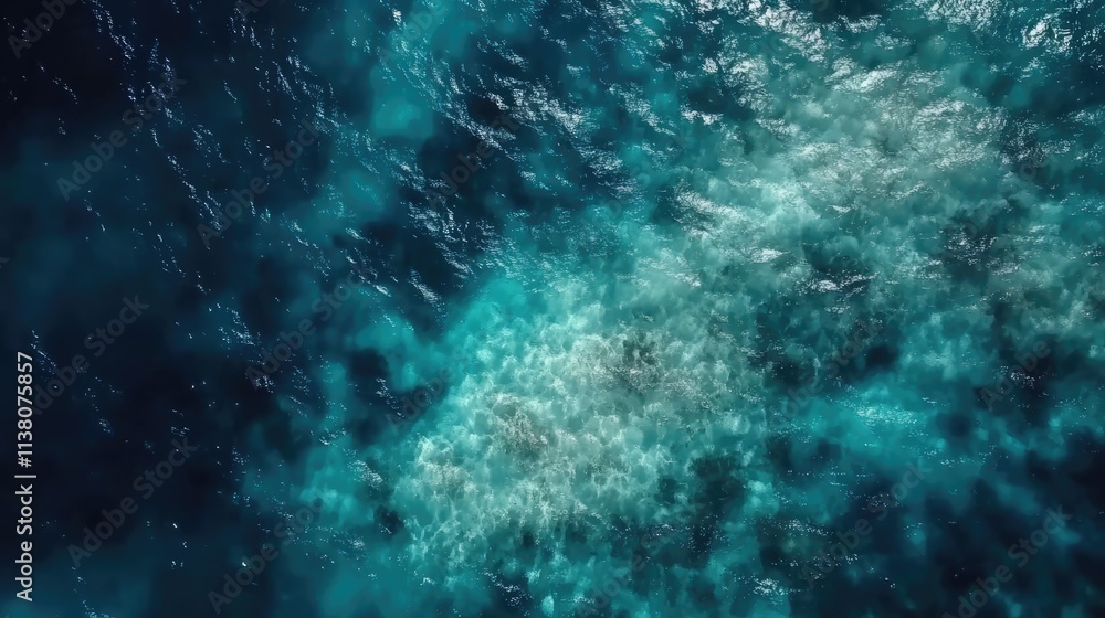 Fototapeta premium Aerial view of tranquil sea water surface reflecting sunlight with ripples and waves creating a serene natural background.
