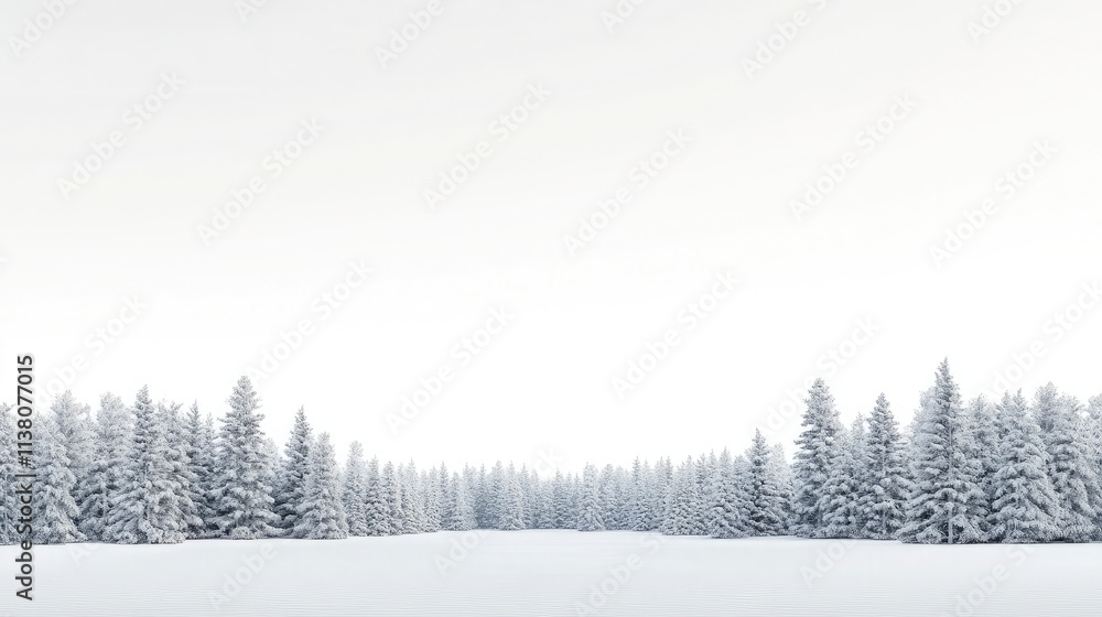 Fototapeta premium Winter coniferous forest on a whitebackground