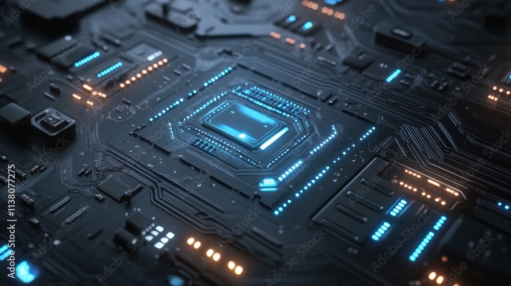 Futuristic Circuit Board with Neon Lights Futuristic Circuit Board with Neon Lights