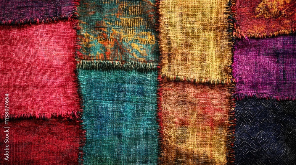 Obraz premium Textured Fabric Background with Colorful Thread Patterns for Creative Design Projects