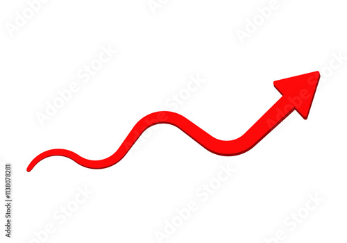 A vibrant red curved arrow rises, symbolizing progress and growth in a dynamic way.