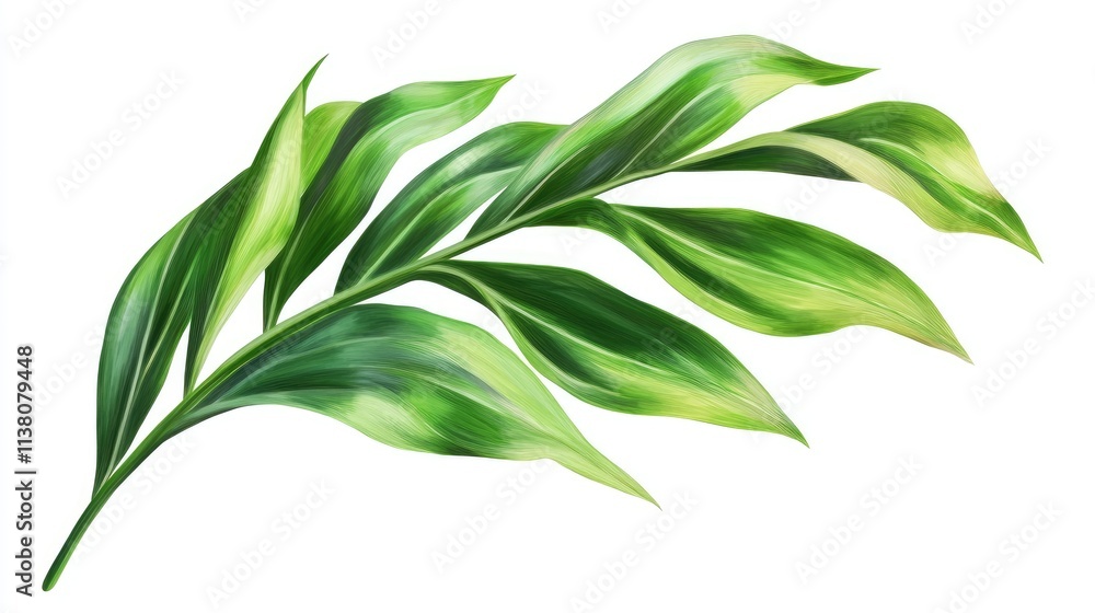 Fototapeta premium Vibrant green palm tree leaves isolated on a white background showcasing natural beauty and tropical elegance.