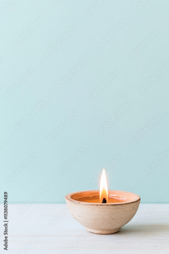 Minimalist Serenity A Candle Flame Against a Soft Blue Background Minimalist Serenity A Candle Flame Against a Soft Blue Background
