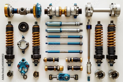 Car suspension parts such as shock absorbers, springs, control arms and bushings. Car repair and maintenance photo