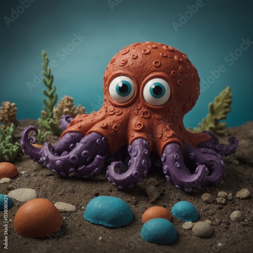 Discover the colorful underwater adventures of an octopus in a whimsical world of clay photo