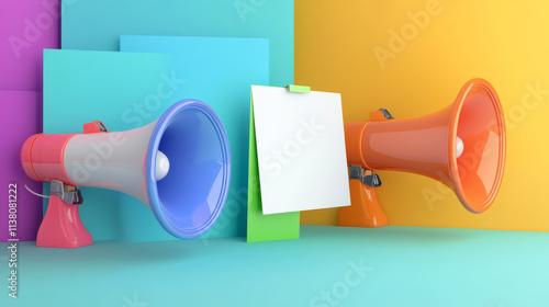 Illustration of megaphones with banners with copy-space for message to be place in. photo