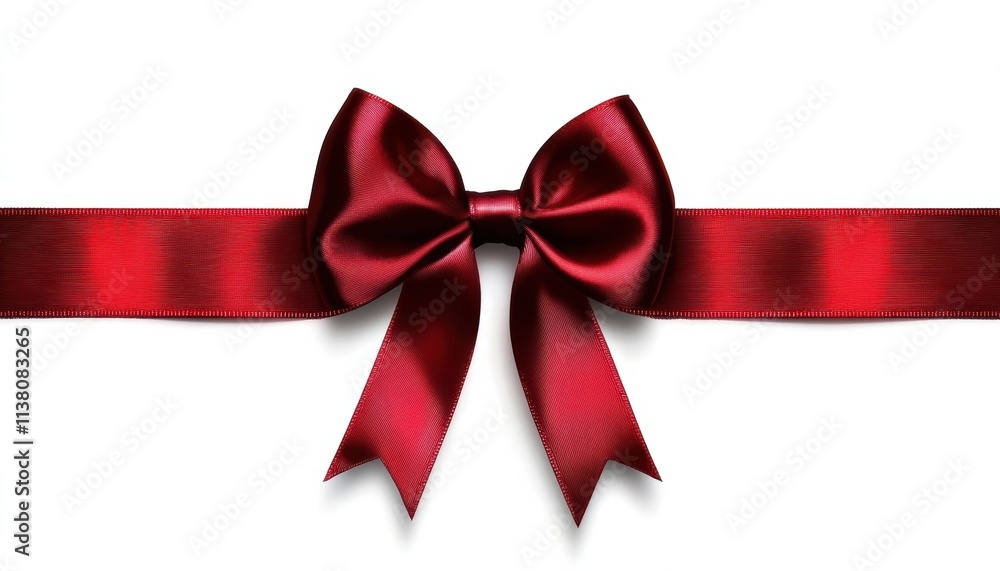 Fototapeta premium Elegant red satin bow with shiny ribbon, perfect for gifts, decorations, and celebrations.