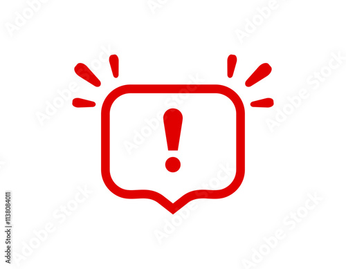 A red exclamation mark inside a framework. used to signify warnings, alerts, or caution.