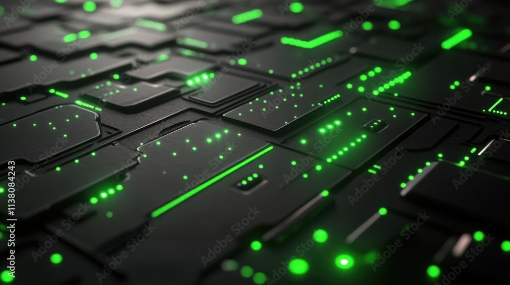 Futuristic Circuit Board with Green Lights Futuristic Circuit Board with Green Lights