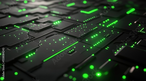 Futuristic Circuit Board with Green Lights