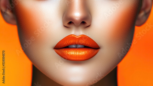 bold orange lipstick closeup makeup cosmetics vibrant beauty editorial professional luxury clean portrait