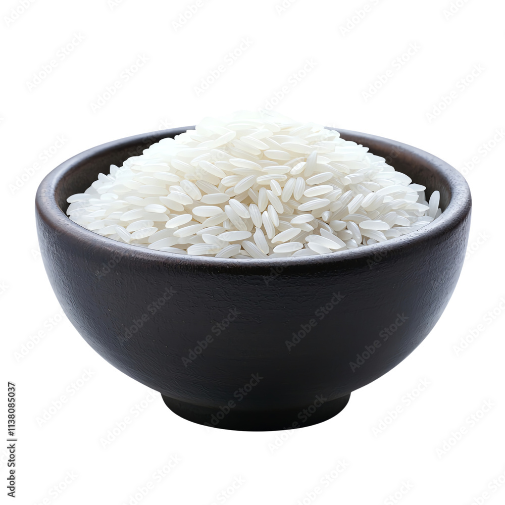 Bowl filled with uncooked white rice. transparent background Bowl filled with uncooked white rice. transparent background