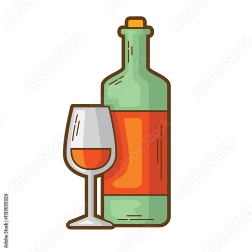 Wine bottle and glass, suitable for beverage, celebration, bar, fine dining, restaurant, and wine themed designs