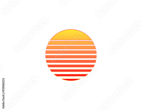 Bright retro sun circle with geometric stripes, capturing the vibrant style of the eighties and nineties.