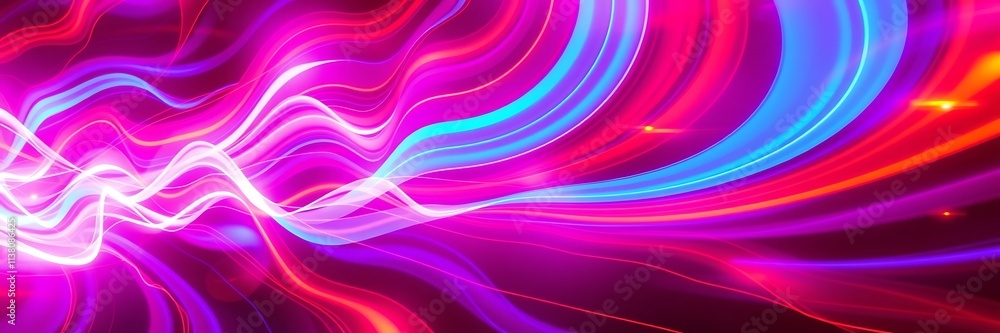 Fototapeta premium Dreamy Neon Flow: Vibrant Abstract Background with Wavy Light Patterns