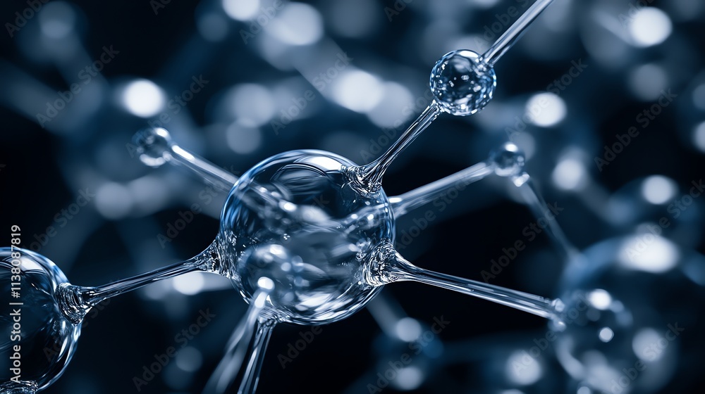 A close-up of a molecular structure made of glass. A close-up of a molecular structure made of glass.