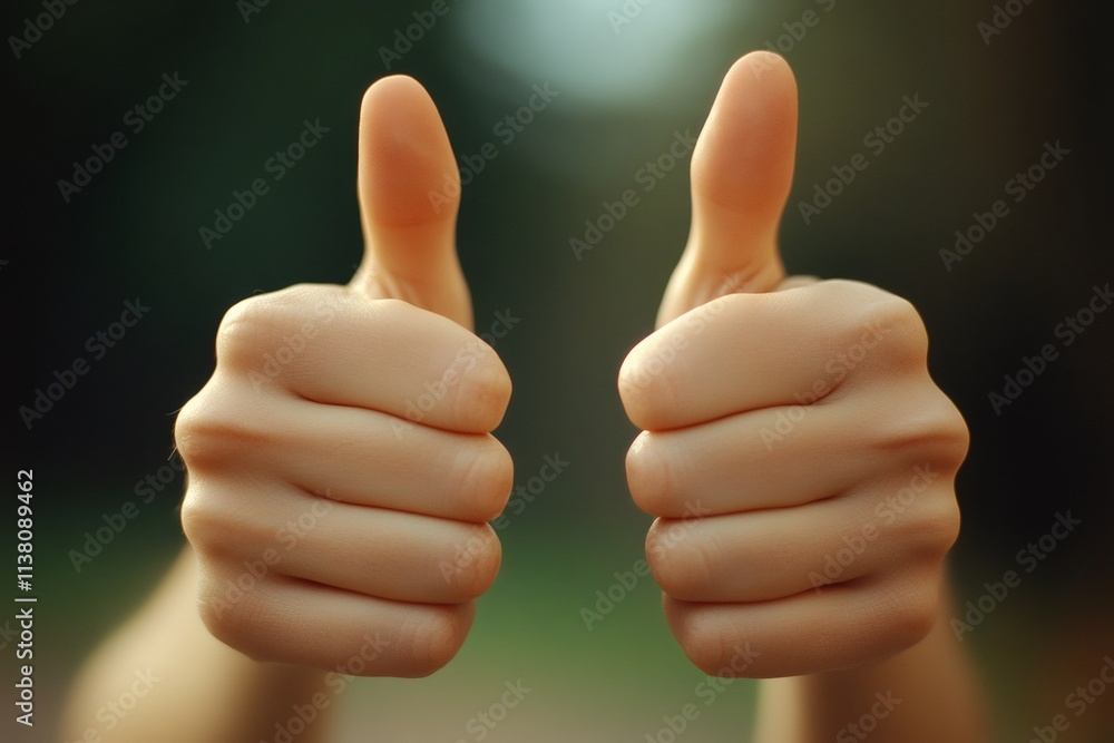 Two hands showing thumbs up sign of approval Two hands showing thumbs up sign of approval