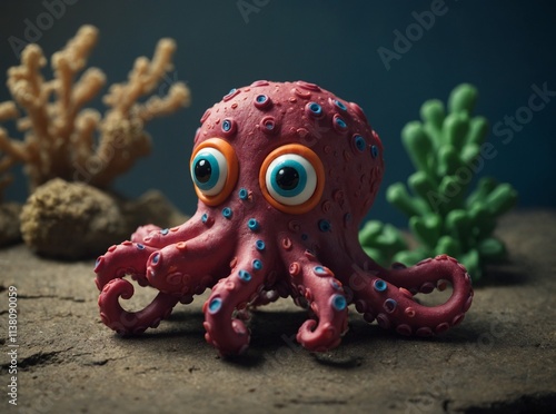 Discover the delightful escapades of a clay octopus in a vibrant underwater world photo