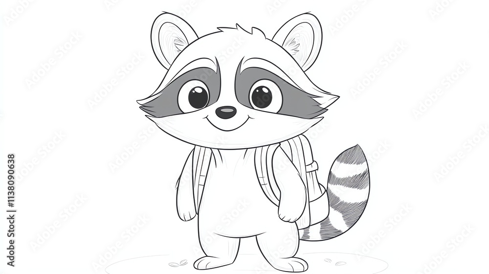 A cute cartoon raccoon with a backpack. A cute cartoon raccoon with a backpack.