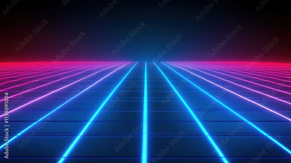 Futuristic Neon Grid Landscape at Night Futuristic Neon Grid Landscape at Night