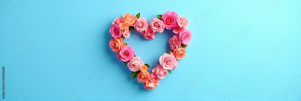 A colorful heart shape is featured on a simple blue background for various love and wedding concept ideas._00001_ A colorful heart shape is featured on a simple blue background for various love and wedding concept ideas._00001_
