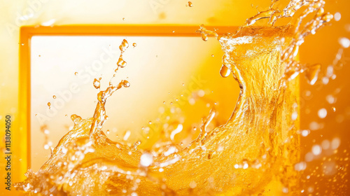 Transparent orange liquid splash. Juice frame. Water, honey, oil, juice, beer, shampoo. Vector illustration. photo