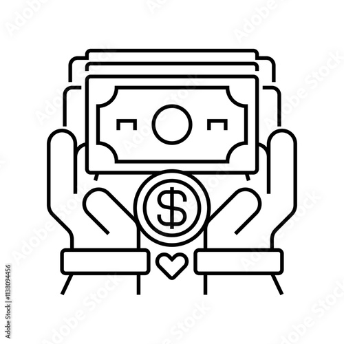 Cash Donation Line Icon. linear style sign for mobile concept and web design. Outline vector icon.