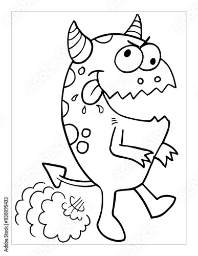 Farting Monster Coloring Page Vector Illustration Art