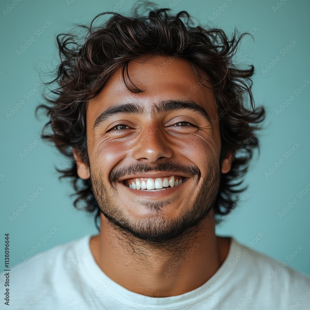 A young man with casual t-shirt is smiling at the camera, solid color background A young man with casual t-shirt is smiling at the camera, solid color background