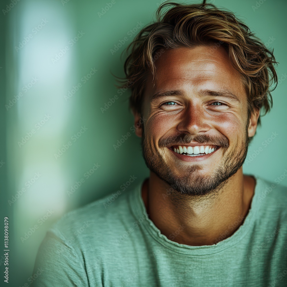 man with casual t-shirt is smiling at the camera, solid color background man with casual t-shirt is smiling at the camera, solid color background