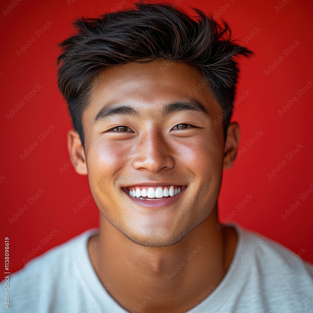 man with casual t-shirt is smiling at the camera, solid color background man with casual t-shirt is smiling at the camera, solid color background
