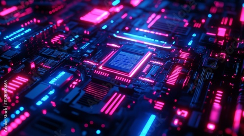 Futuristic AI Chip on Circuit Board Close-Up