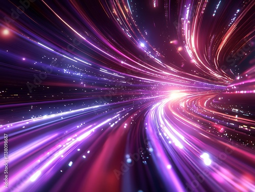 Futuristic technology background with light trails and data flow 