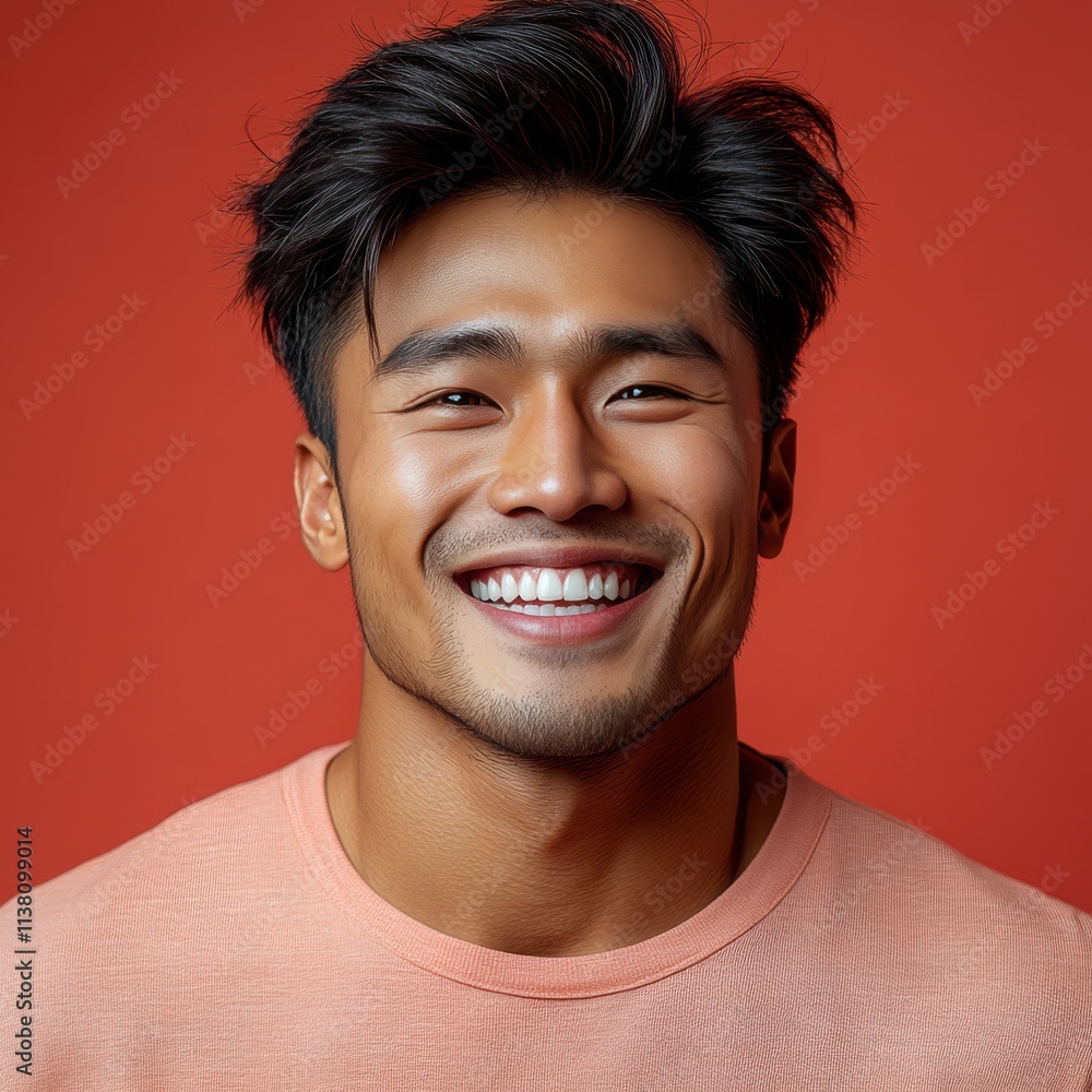 man with casual t-shirt is smiling at the camera, solid color background man with casual t-shirt is smiling at the camera, solid color background
