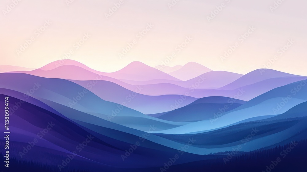 Serene Purple and Blue Mountain Landscape Serene Purple and Blue Mountain Landscape