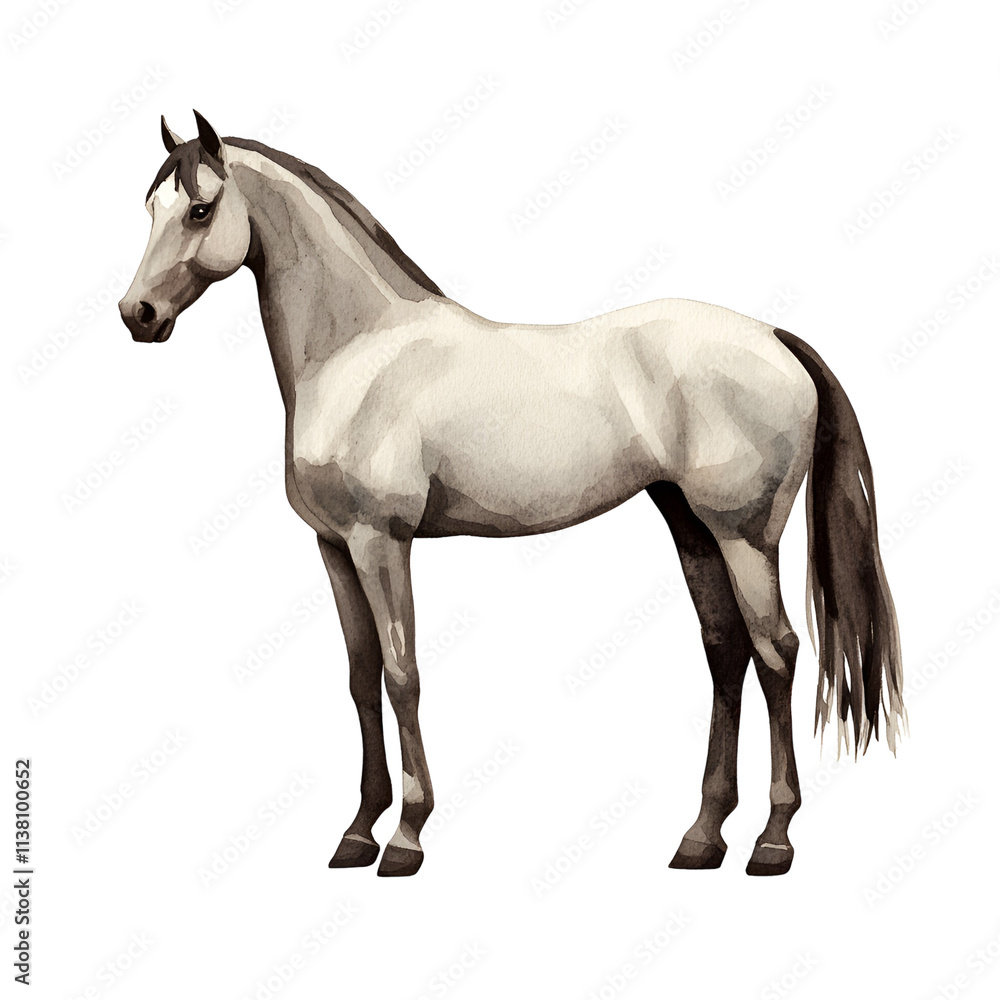 Obraz premium Watercolor Winter Horses Stable Clipart Vector Illustration