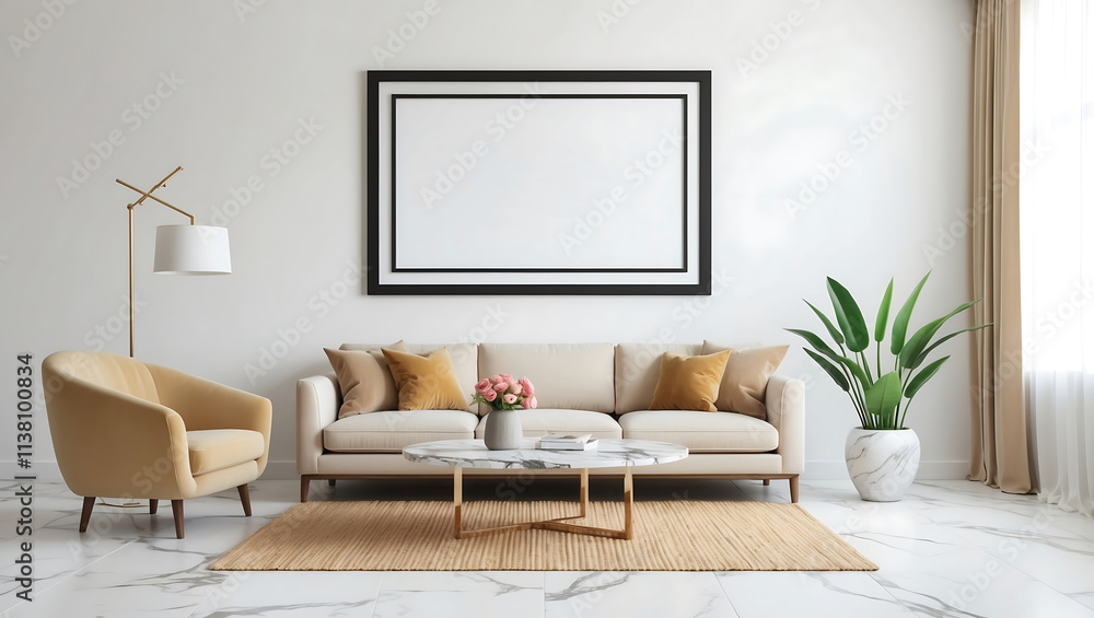 Mockup frame in modern interior background stock photo Mockup frame in modern interior background stock photo