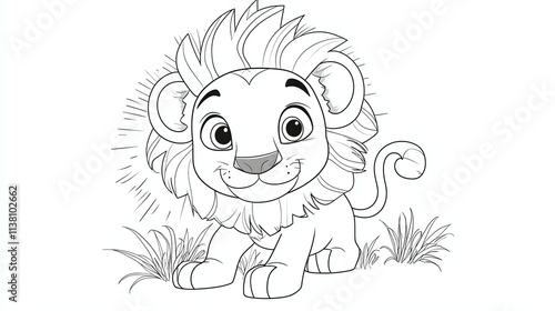 A cute cartoon lion cub with big eyes, ready to be colored in. photo