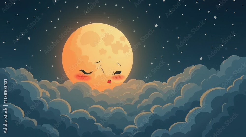 Weeping Moon in a Dark Sky with Silver and Orange Clouds Weeping Moon in a Dark Sky with Silver and Orange Clouds