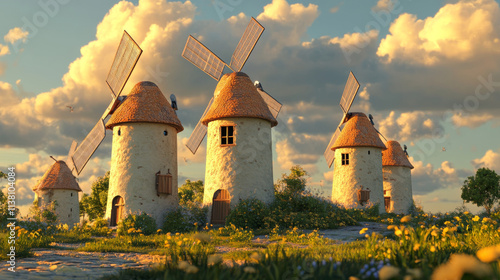  3d render of wind turbines modelled by me.