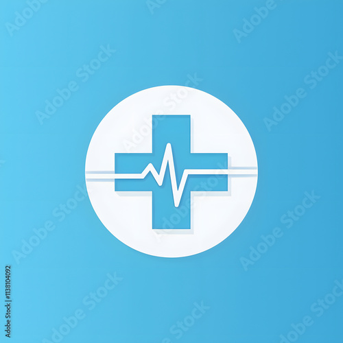 Modern healthcare logo featuring a blue medical cross with a heartbeat line, symbolizing wellness, medical care, and professional healthcare services in a clean, minimalist design photo