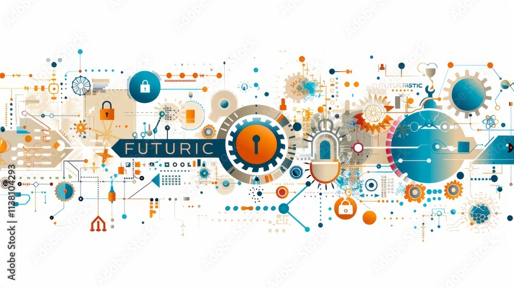 Intricate, vibrant technology network with locks. Intricate, vibrant technology network with locks.