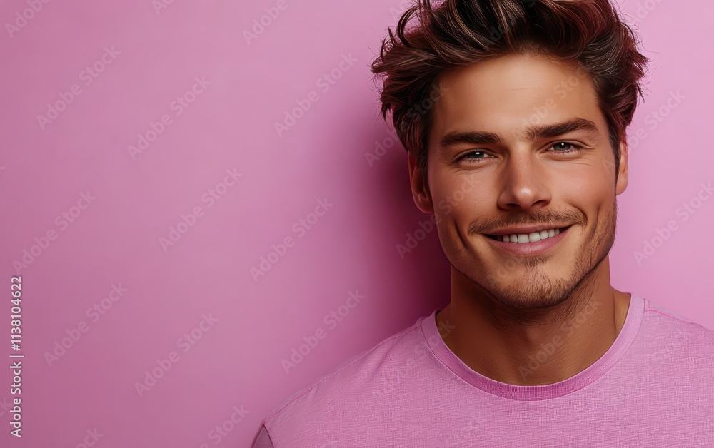 man with casual t-shirt is smiling at the camera, solid color background man with casual t-shirt is smiling at the camera, solid color background