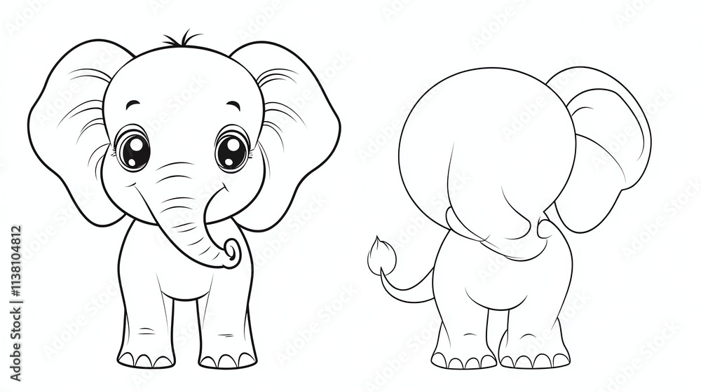 Fototapeta premium A black and white drawing of a baby elephant.